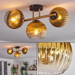 Lampes Dorées-hofstein Koyoto Plafonnier, Boule lumineuse 30 cm Or, Noir, 3 lumières