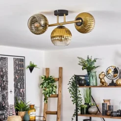 Lampes Dorées-hofstein Koyoto Plafonnier, Boule lumineuse 30 cm Or, Noir, 3 lumières