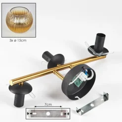 Lampes Dorées-hofstein Koyoto Plafonnier, Boule lumineuse 30 cm Or, Noir, 3 lumières