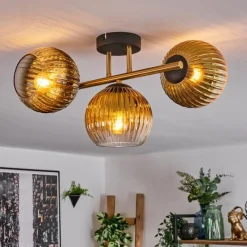 Lampes Dorées-hofstein Koyoto Plafonnier, Boule lumineuse 30 cm Or, Noir, 3 lumières