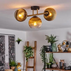 Lampes Dorées-hofstein Koyoto Plafonnier, Boule lumineuse 30 cm Or, Noir, 3 lumières