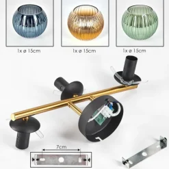 Lampes Dorées-hofstein Koyoto Plafonnier, Boule lumineuse 30 cm Or, Noir, 3 lumières