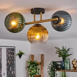 Lampes Dorées-hofstein Koyoto Plafonnier, Boule lumineuse 30 cm Or, Noir, 3 lumières