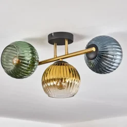 Lampes Dorées-hofstein Koyoto Plafonnier, Boule lumineuse 30 cm Or, Noir, 3 lumières