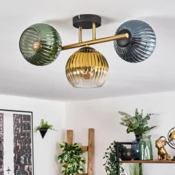 Lampes Dorées-hofstein Koyoto Plafonnier, Boule lumineuse 30 cm Or, Noir, 3 lumières