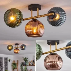 Lampes Dorées-hofstein Koyoto Plafonnier, Boule lumineuse 30 cm Or, Noir, 3 lumières