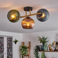 Lampes Dorées-hofstein Koyoto Plafonnier, Boule lumineuse 30 cm Or, Noir, 3 lumières