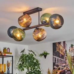 Lampes À Boules-hofstein Koyoto Plafonnier, Boule lumineuse Bleu, Vert, Cuivré, 6 lumières