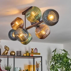 hofstein Koyoto Plafonnier, Boule lumineuse Bleu, Vert, Cuivré, 8 lumières