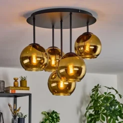 hofstein Koyoto Plafonnier, Boule lumineuse 45 cm Or, 5 lumières
