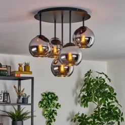 hofstein Koyoto Plafonnier, Boule lumineuse 45 cm Chrome, Fumé, 5 lumières