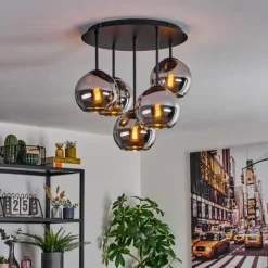 hofstein Koyoto Plafonnier, Boule lumineuse 45 cm Chrome, Fumé, 5 lumières