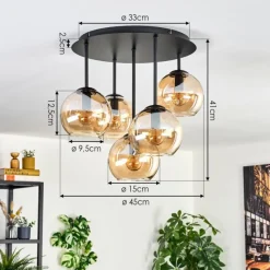 hofstein Koyoto Plafonnier, Boule lumineuse 45 cm Ambre, 5 lumières