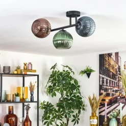 hofstein Koyoto Plafonnier, Boule lumineuse Bleu, Vert, Cuivré, 3 lumières