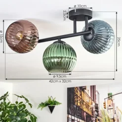 hofstein Koyoto Plafonnier, Boule lumineuse Bleu, Vert, Cuivré, 3 lumières