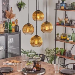 Lampes Dorées-hofstein Koyoto Suspension, Boule lumineuse 35 cm Or, Clair, 4 lumières