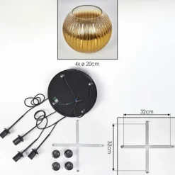 Lampes Dorées-hofstein Koyoto Suspension, Boule lumineuse 35 cm Or, Clair, 4 lumières