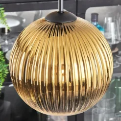 Lampes Dorées-hofstein Koyoto Suspension, Boule lumineuse 35 cm Or, Clair, 4 lumières