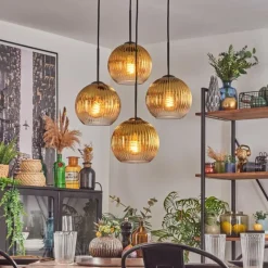 Lampes Dorées-hofstein Koyoto Suspension, Boule lumineuse 35 cm Or, Clair, 4 lumières