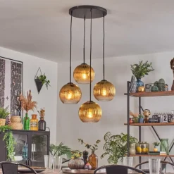 Lampes Dorées-hofstein Koyoto Suspension, Boule lumineuse 35 cm Or, Clair, 4 lumières