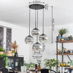 hofstein Koyoto Suspension, Boule lumineuse 35 cm Clair, Fumé, 4 lumières