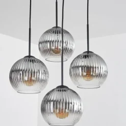hofstein Koyoto Suspension, Boule lumineuse 35 cm Clair, Fumé, 4 lumières