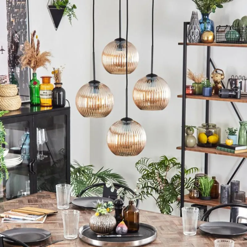 hofstein Koyoto Suspension, Boule lumineuse 35 cm Ambre, 4 lumières