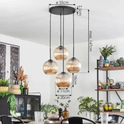 hofstein Koyoto Suspension, Boule lumineuse 35 cm Ambre, 4 lumières