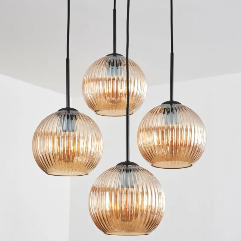 hofstein Koyoto Suspension, Boule lumineuse 35 cm Ambre, 4 lumières