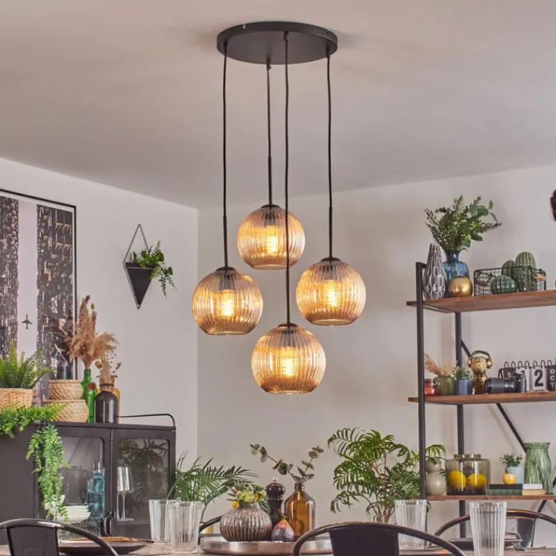 hofstein Koyoto Suspension, Boule lumineuse 35 cm Ambre, 4 lumières