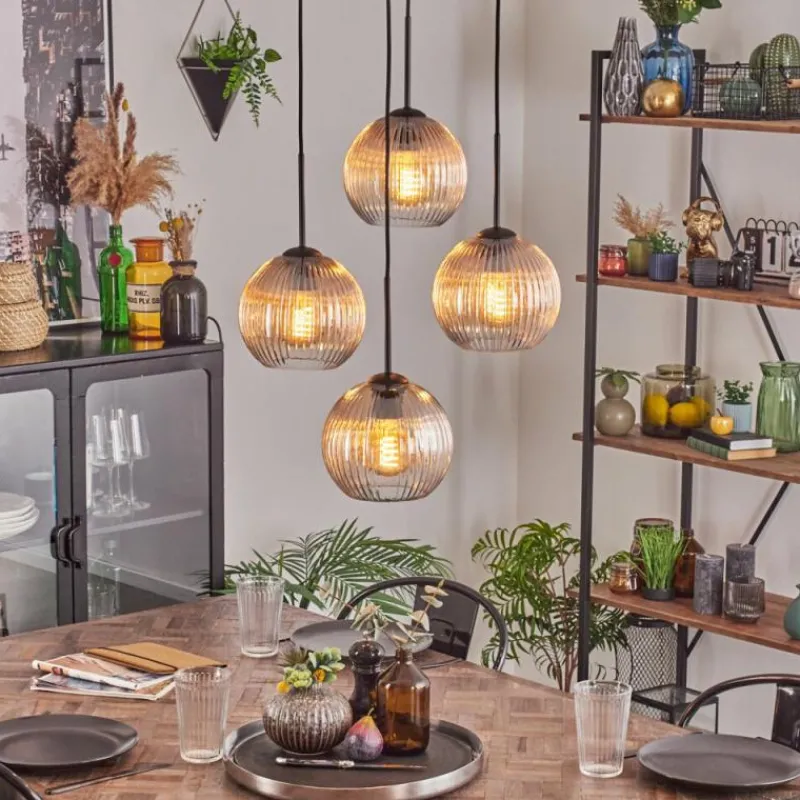 hofstein Koyoto Suspension, Boule lumineuse 35 cm Ambre, Clair, 4 lumières