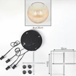 hofstein Koyoto Suspension, Boule lumineuse 35 cm Ambre, Clair, 4 lumières
