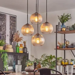 hofstein Koyoto Suspension, Boule lumineuse 35 cm Ambre, Clair, 4 lumières