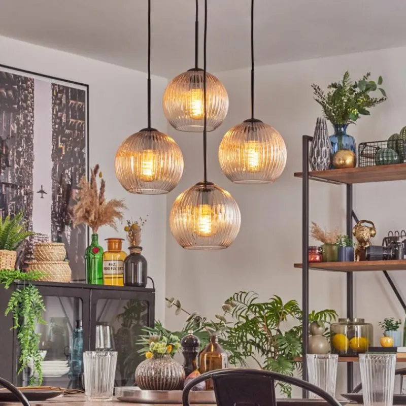 hofstein Koyoto Suspension, Boule lumineuse 35 cm Ambre, Clair, 4 lumières