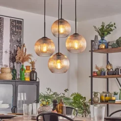 hofstein Koyoto Suspension, Boule lumineuse 35 cm Ambre, Clair, 4 lumières