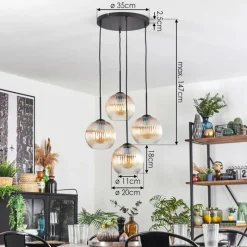 hofstein Koyoto Suspension, Boule lumineuse 35 cm Ambre, Clair, 4 lumières