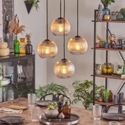 hofstein Koyoto Suspension, Boule lumineuse 35 cm Ambre, Clair, 4 lumières