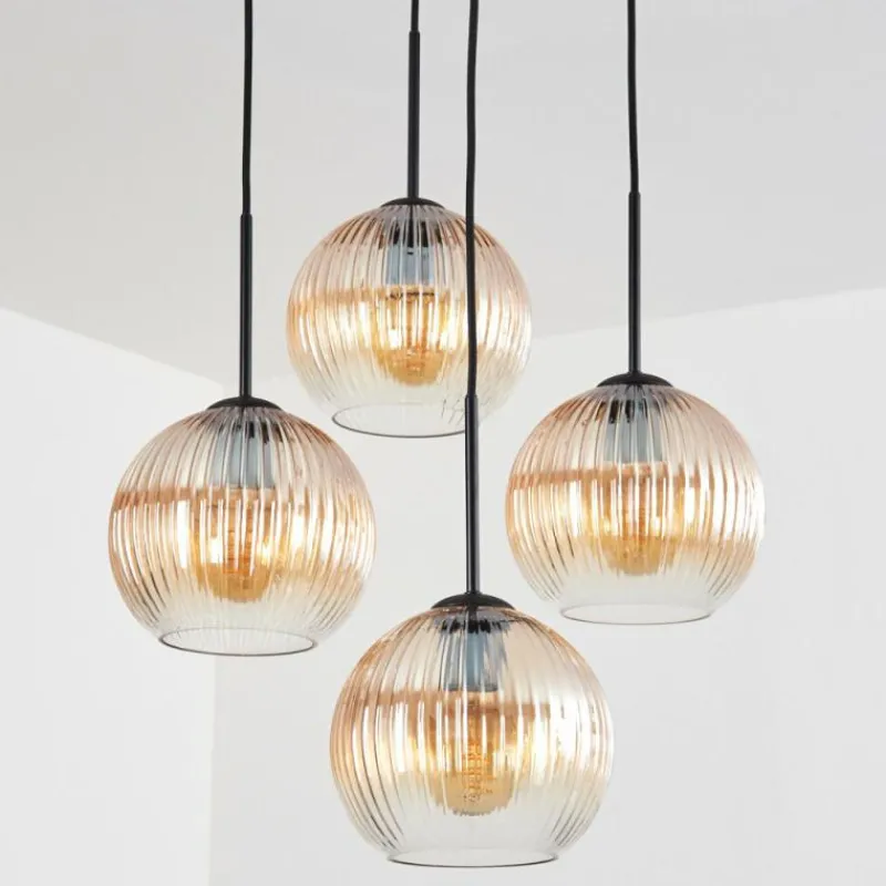hofstein Koyoto Suspension, Boule lumineuse 35 cm Ambre, Clair, 4 lumières