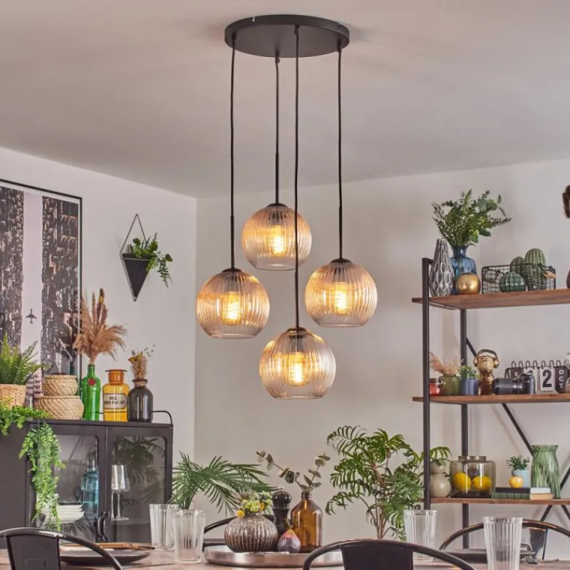 hofstein Koyoto Suspension, Boule lumineuse 35 cm Ambre, Clair, 4 lumières