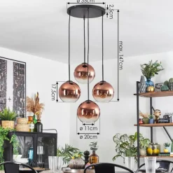 hofstein Koyoto Suspension, Boule lumineuse 35 cm Clair, Cuivré, 4 lumières