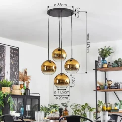 hofstein Koyoto Suspension, Boule lumineuse Or, Clair, 4 lumières