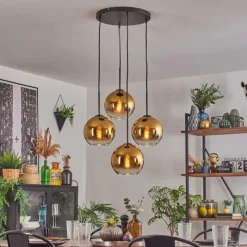 hofstein Koyoto Suspension, Boule lumineuse Or, Clair, 4 lumières