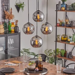 hofstein Koyoto Suspension, Boule lumineuse Chrome, Fumé, 4 lumières