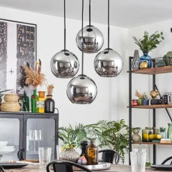 hofstein Koyoto Suspension, Boule lumineuse Chrome, Fumé, 4 lumières