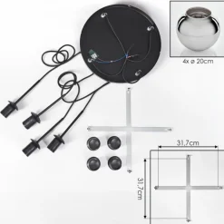 hofstein Koyoto Suspension, Boule lumineuse Chrome, Fumé, 4 lumières