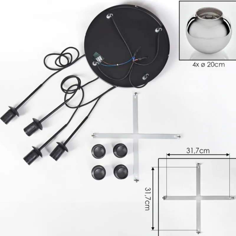 hofstein Koyoto Suspension, Boule lumineuse Chrome, Fumé, 4 lumières