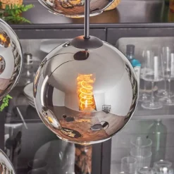 hofstein Koyoto Suspension, Boule lumineuse Chrome, Fumé, 4 lumières