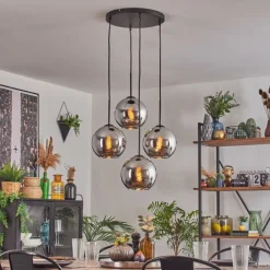 hofstein Koyoto Suspension, Boule lumineuse Chrome, Fumé, 4 lumières