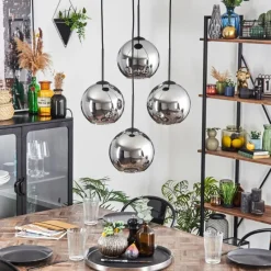 hofstein Koyoto Suspension, Boule lumineuse Chrome, Fumé, 4 lumières