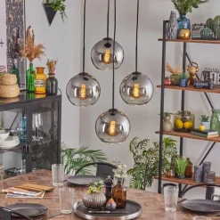 hofstein Koyoto Suspension, Boule lumineuse Clair, Fumé, 4 lumières